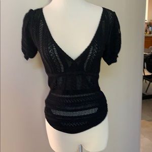 The Wrights Black Pointelle Knit Sweater Small